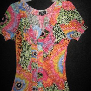 90's Allen B. by Allen Schwartz Summer Top Tie Dye Splash of Color Size M